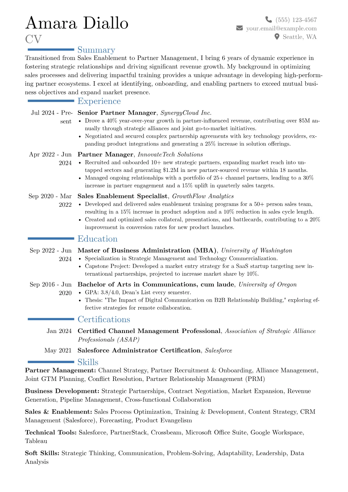 Partner Manager resume example, Career changer, page 1