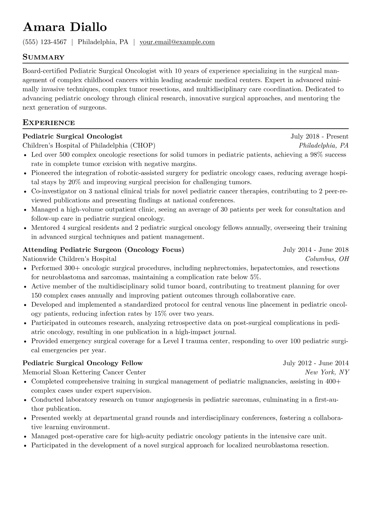 Pediatric Oncology Surgeon version - Page 1
