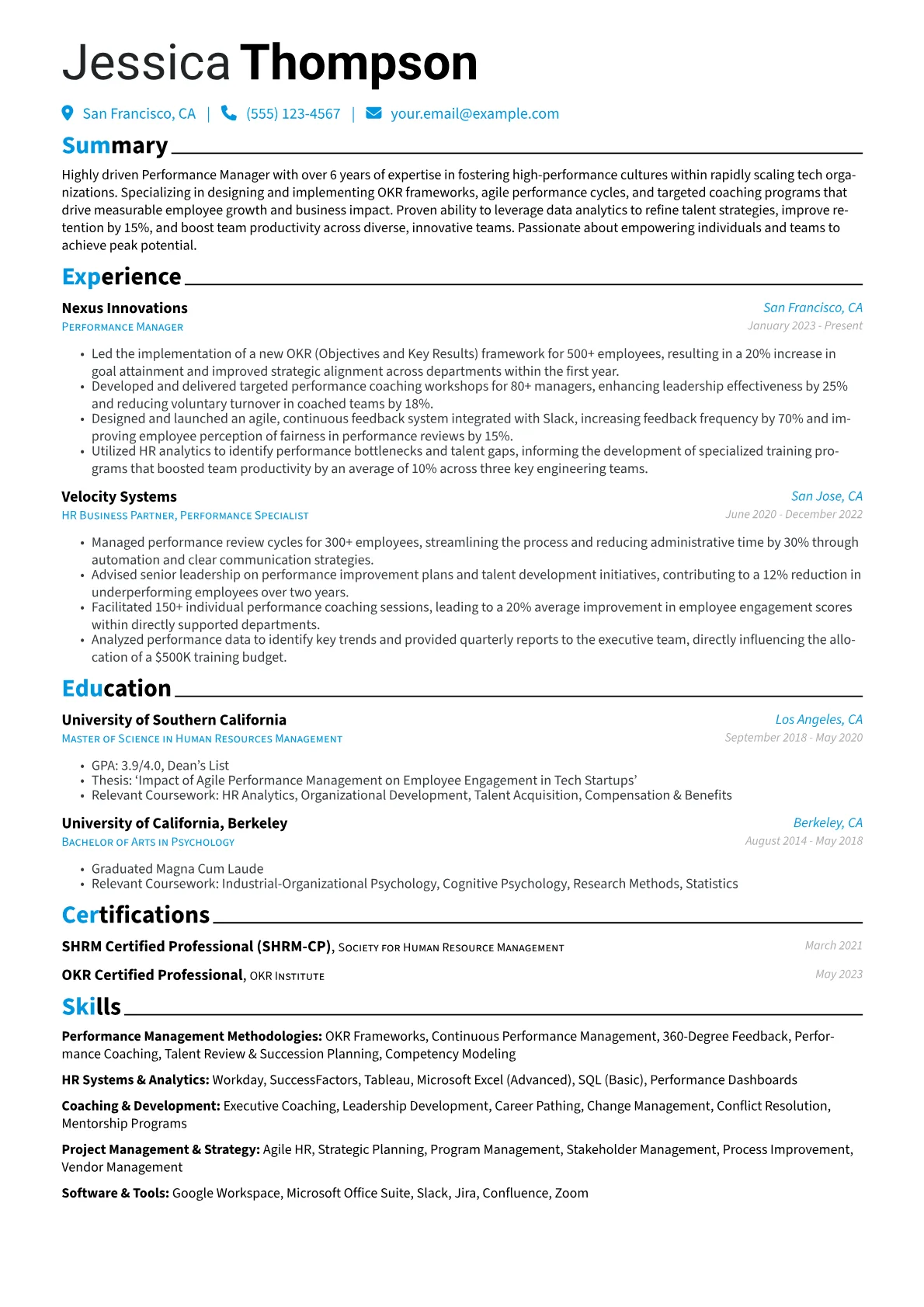 Performance Manager resume example, Performance Manager, page 1