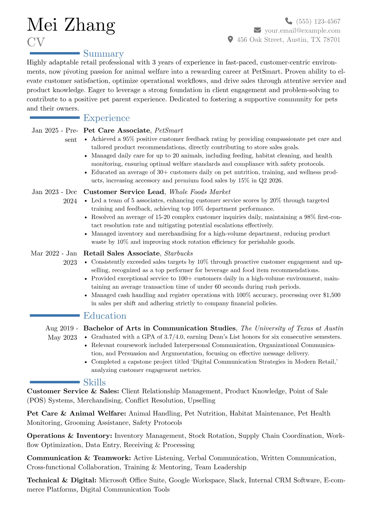 PetSmart resume example, Career changer, page 1