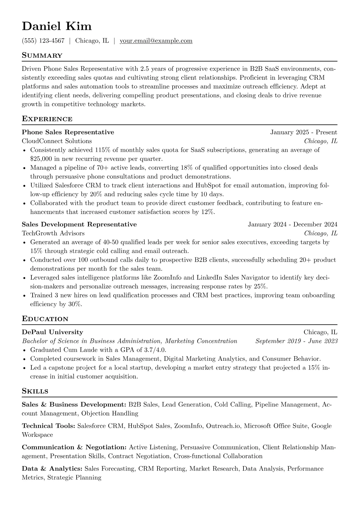 Phone Sales Representative resume example, Phone Sales Representative, page 1
