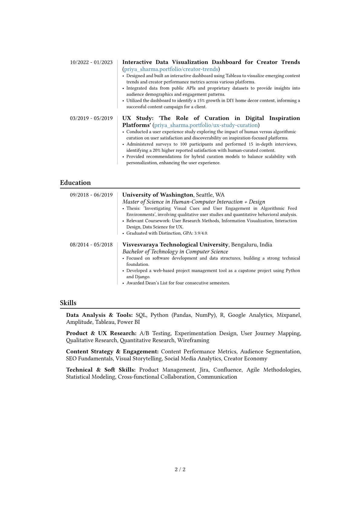 Pinterest resume example, Career changer, page 2