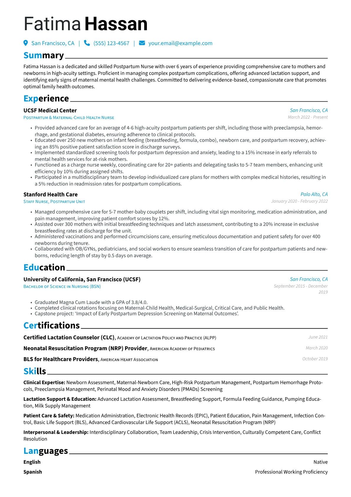 Postpartum Nurse resume example, Postpartum Nurse, page 1
