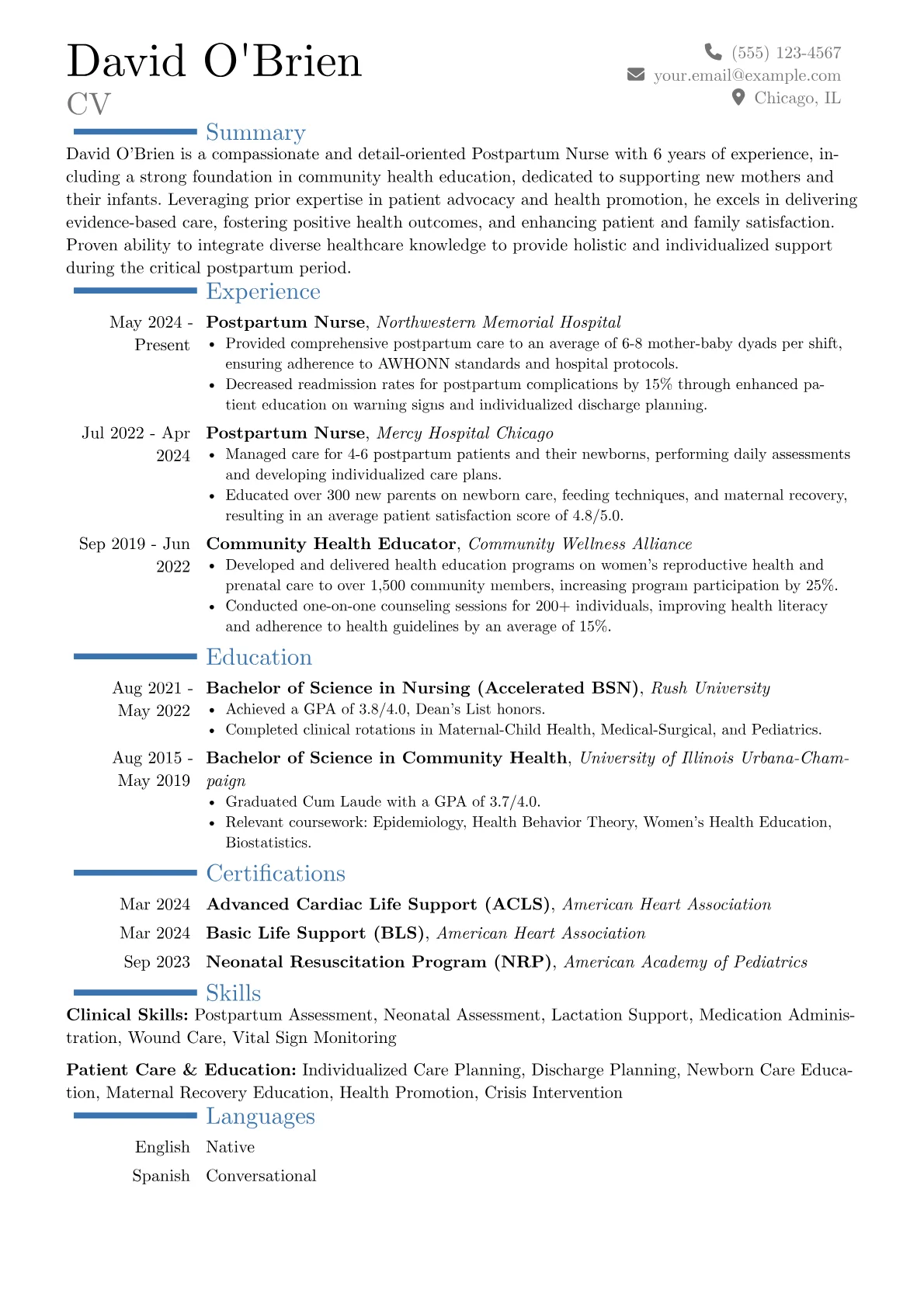 Postpartum Nurse resume example, Career changer, page 1