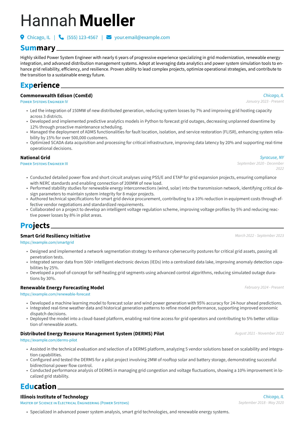 Power System Engineer resume example, Power Systems Software, page 1