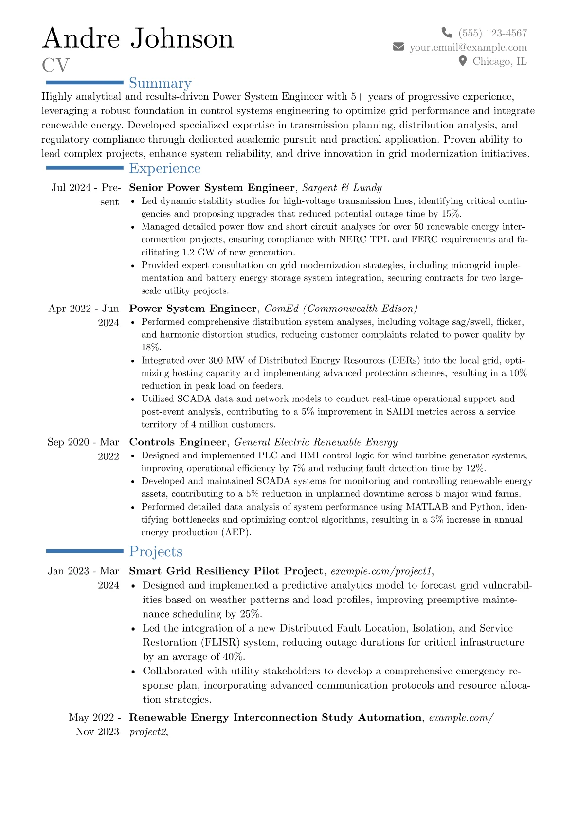Power System Engineer resume example, Career changer, page 1