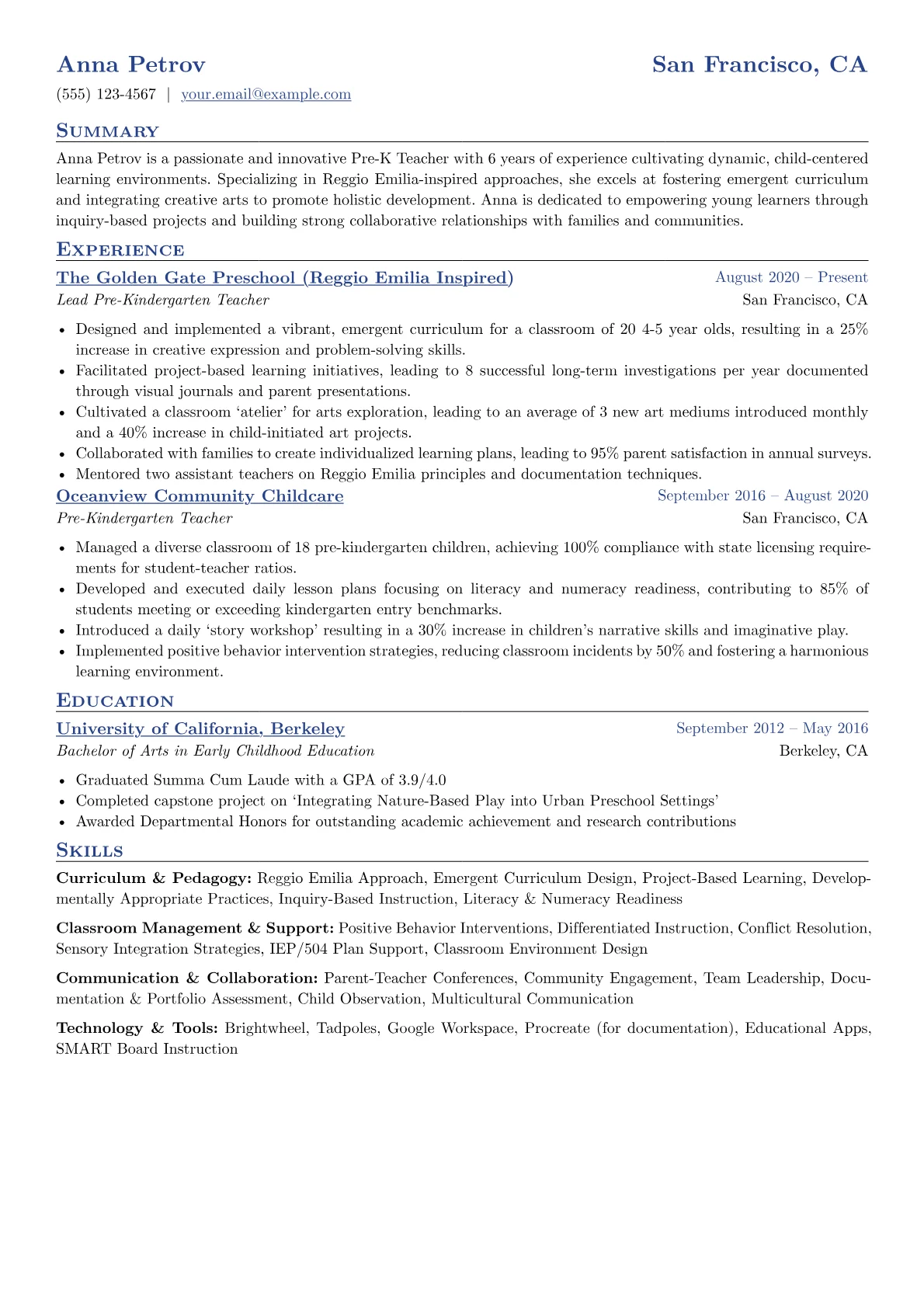 Pre-K Teacher Reggio version - Page 1
