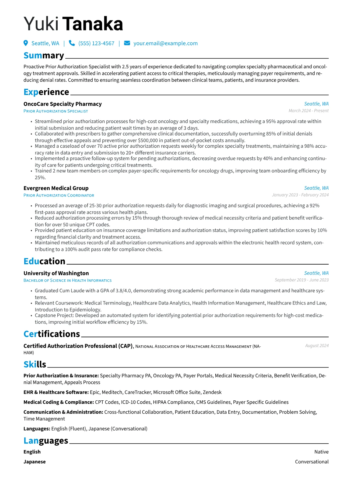Prior Authorization Specialist resume example, Specialty Pharmacy Prior, page 1