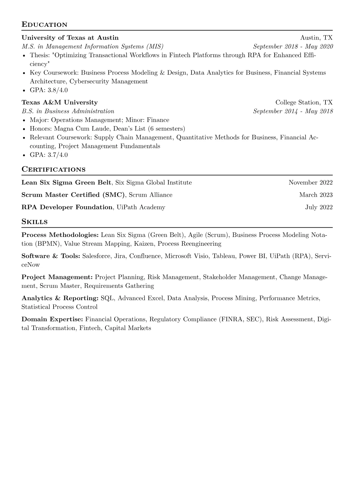 Process Manager resume example, Process Methodologies, page 2