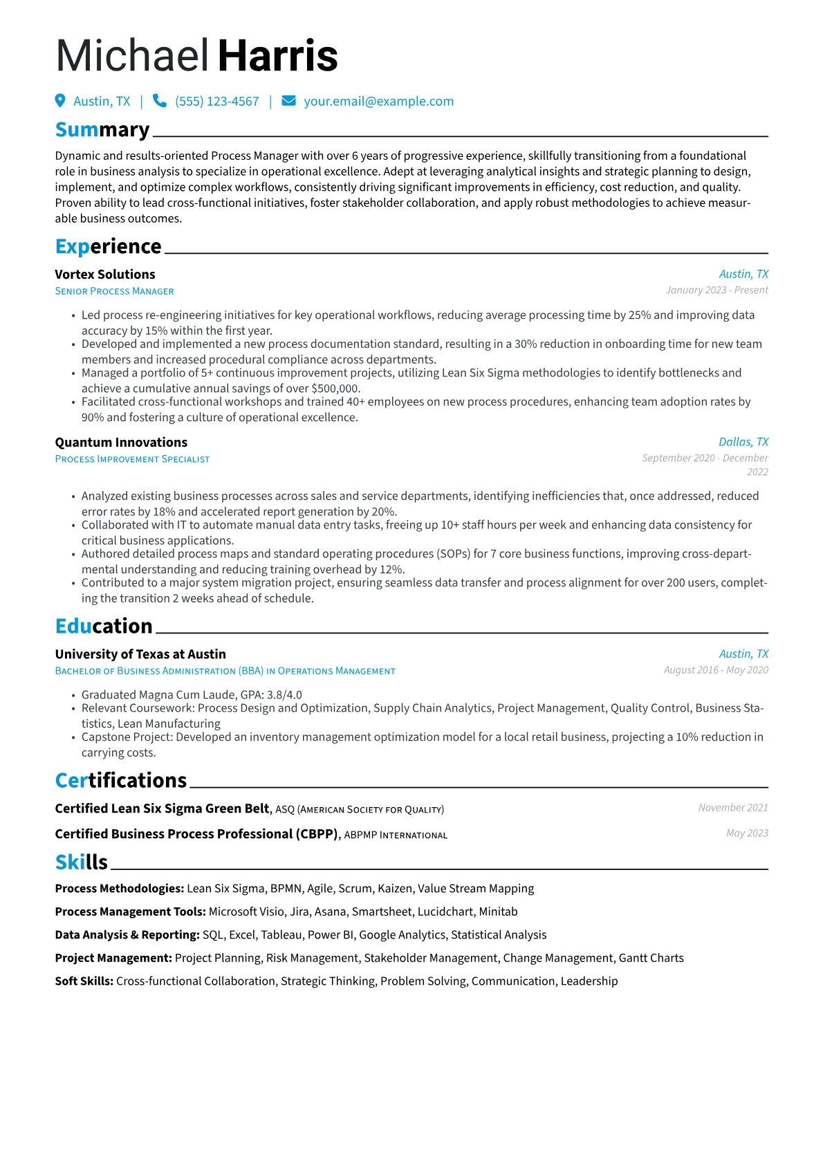 Process Manager resume example, Career changer, page 1
