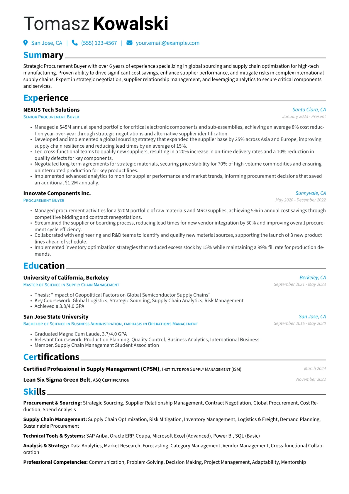 Procurement Buyer resume example, High-Tech Global, page 1