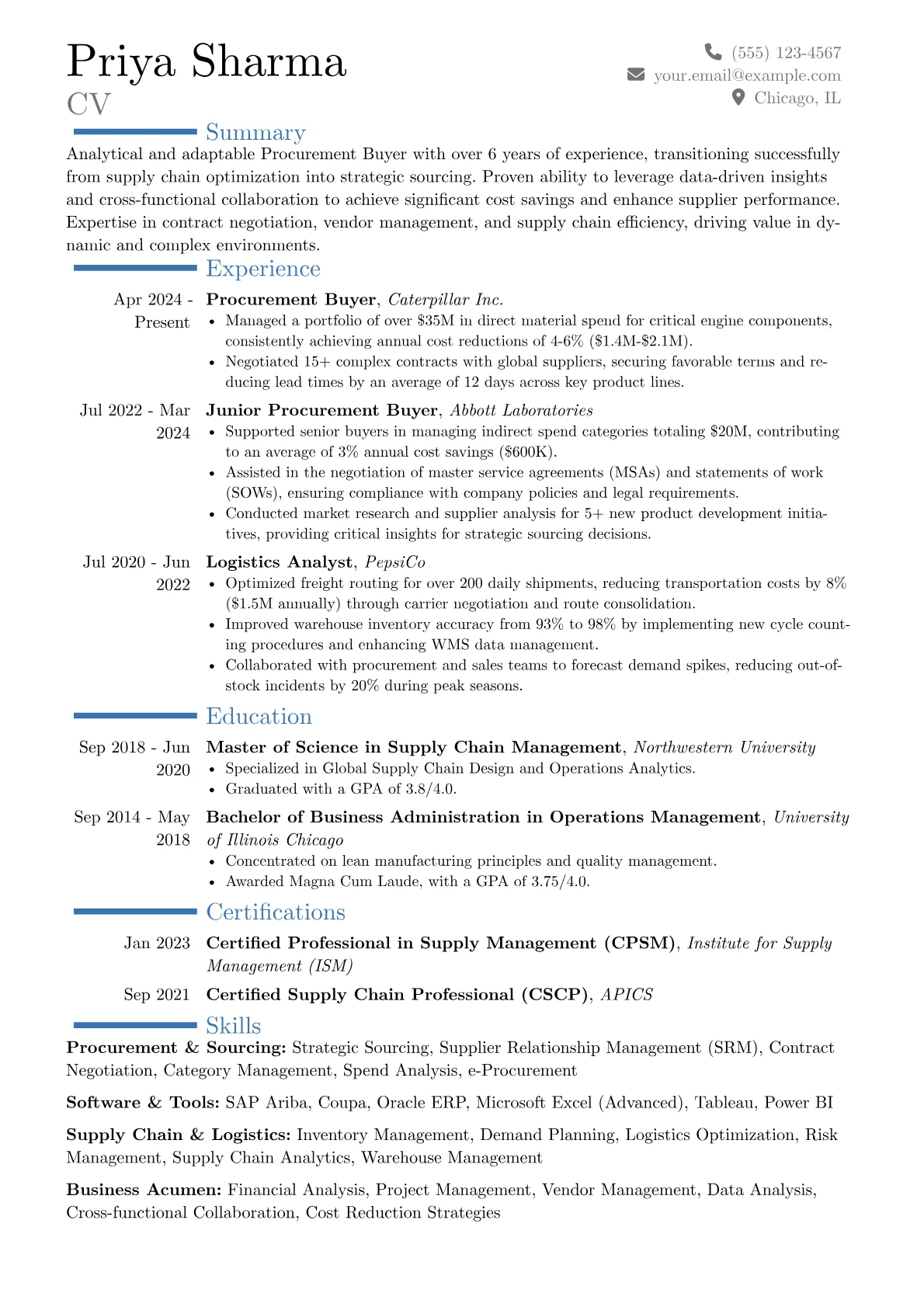 Procurement Buyer resume example, Career changer, page 1