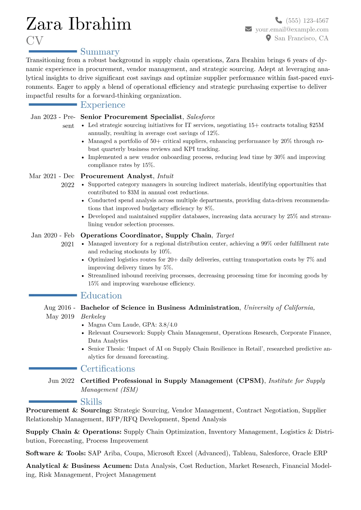Procurement resume example, Career changer, page 1