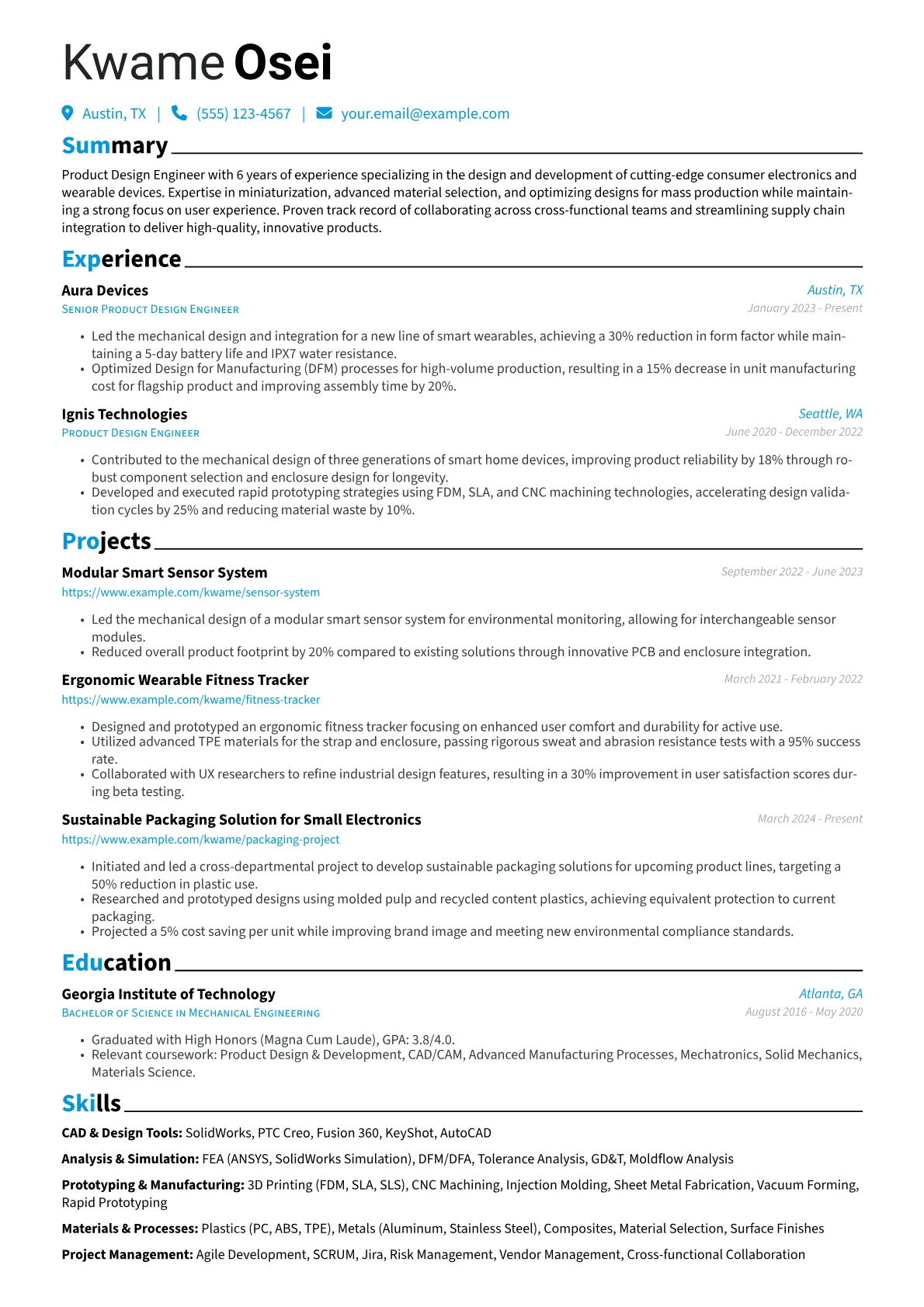 Product Design Engineer resume example, Product Design Engineer, page 1