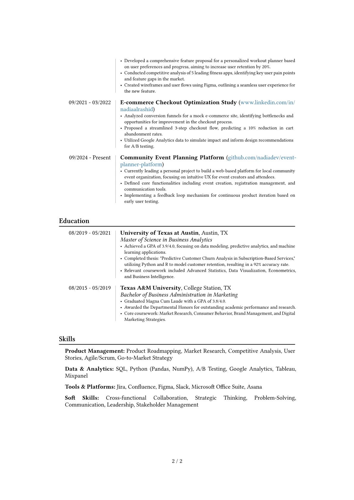 Product Developer resume example, Career changer, page 2