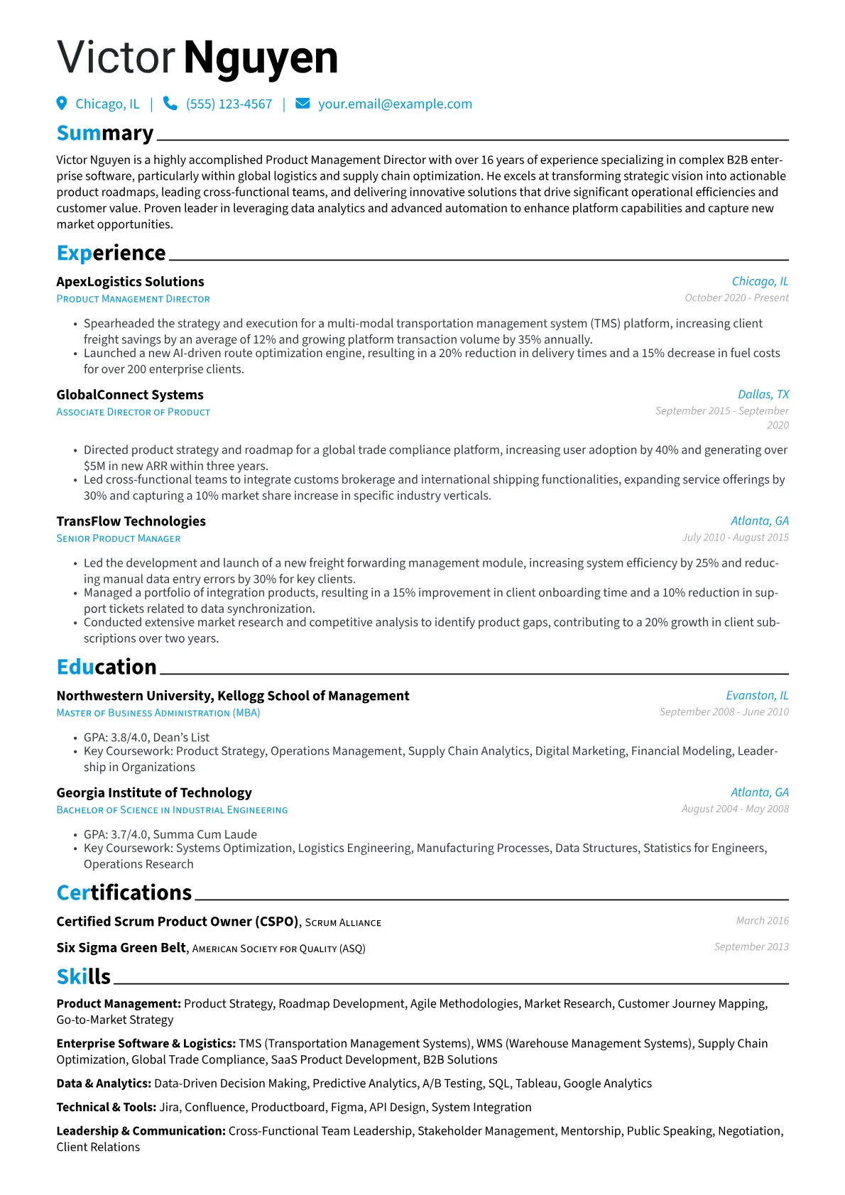 Product Management Director resume example, Product Management, page 1