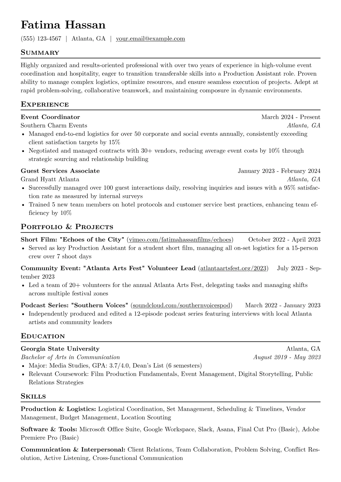 Production Assistant No Experience resume example, Production Assistant No, page 1
