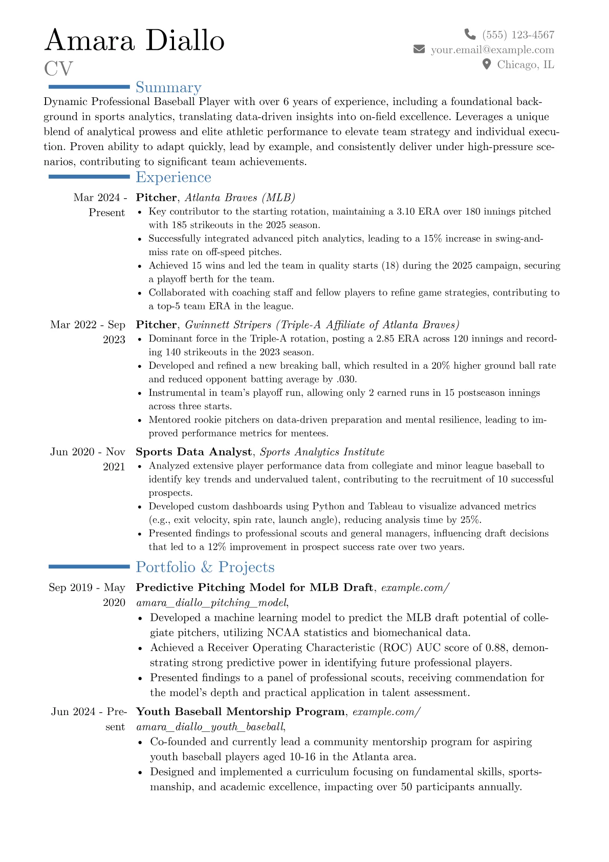 Professional Baseball Player resume example, Career changer, page 1