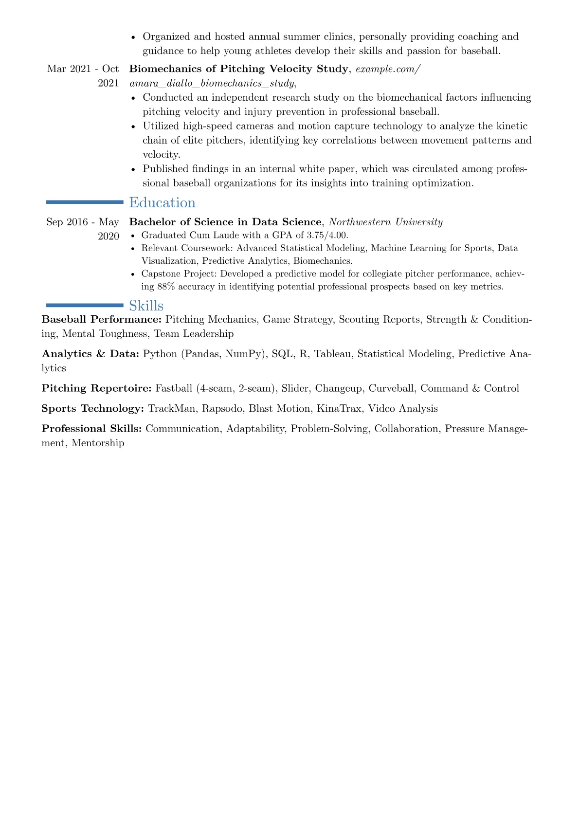 Professional Baseball Player resume example, Career changer, page 2