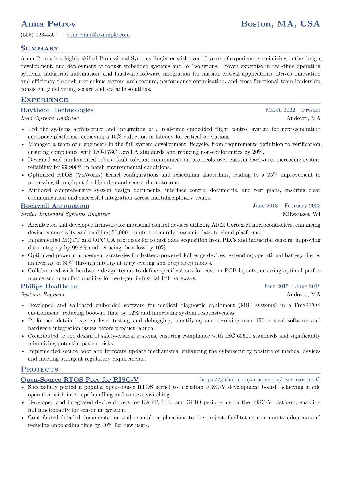 Professional Systems Engineer resume example, Embedded Iot Engineer, page 1