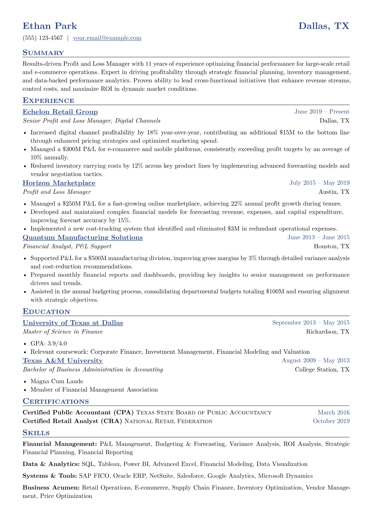 P&L Manager version - Page 1