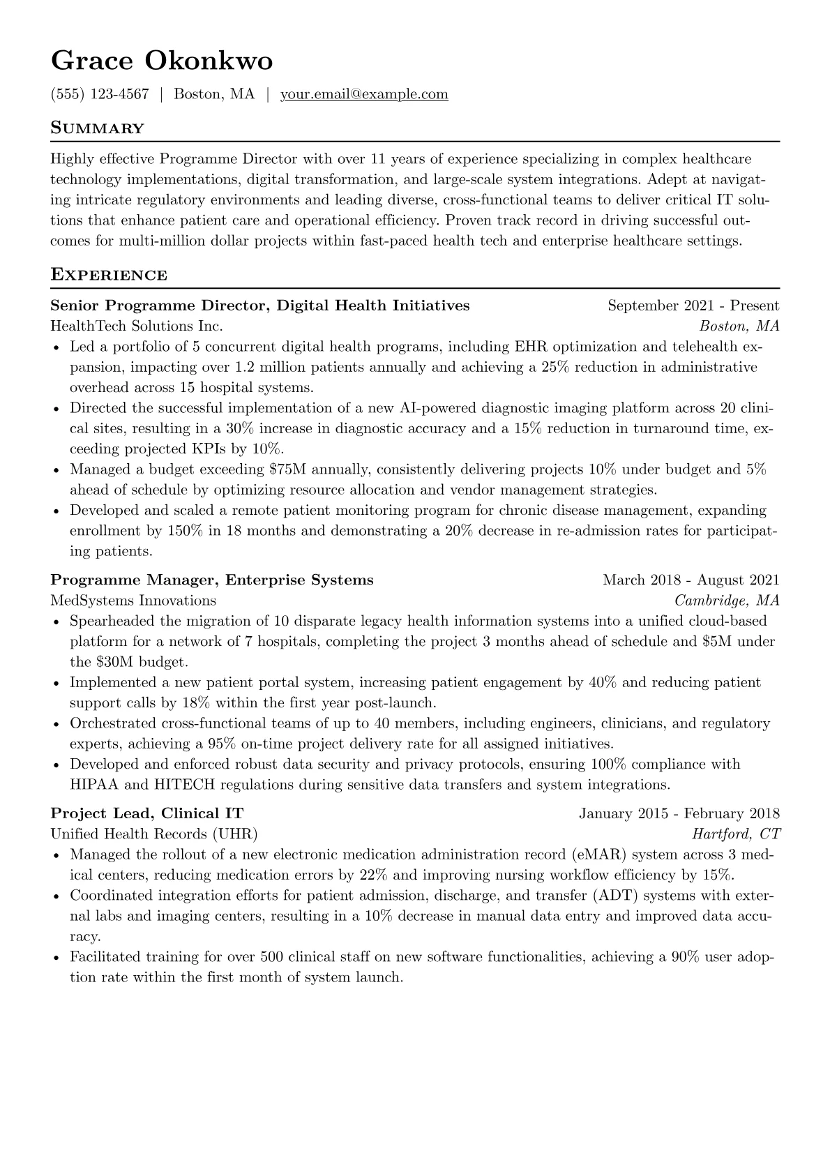 Programme Director resume example, Healthcare IT & Digital, page 1