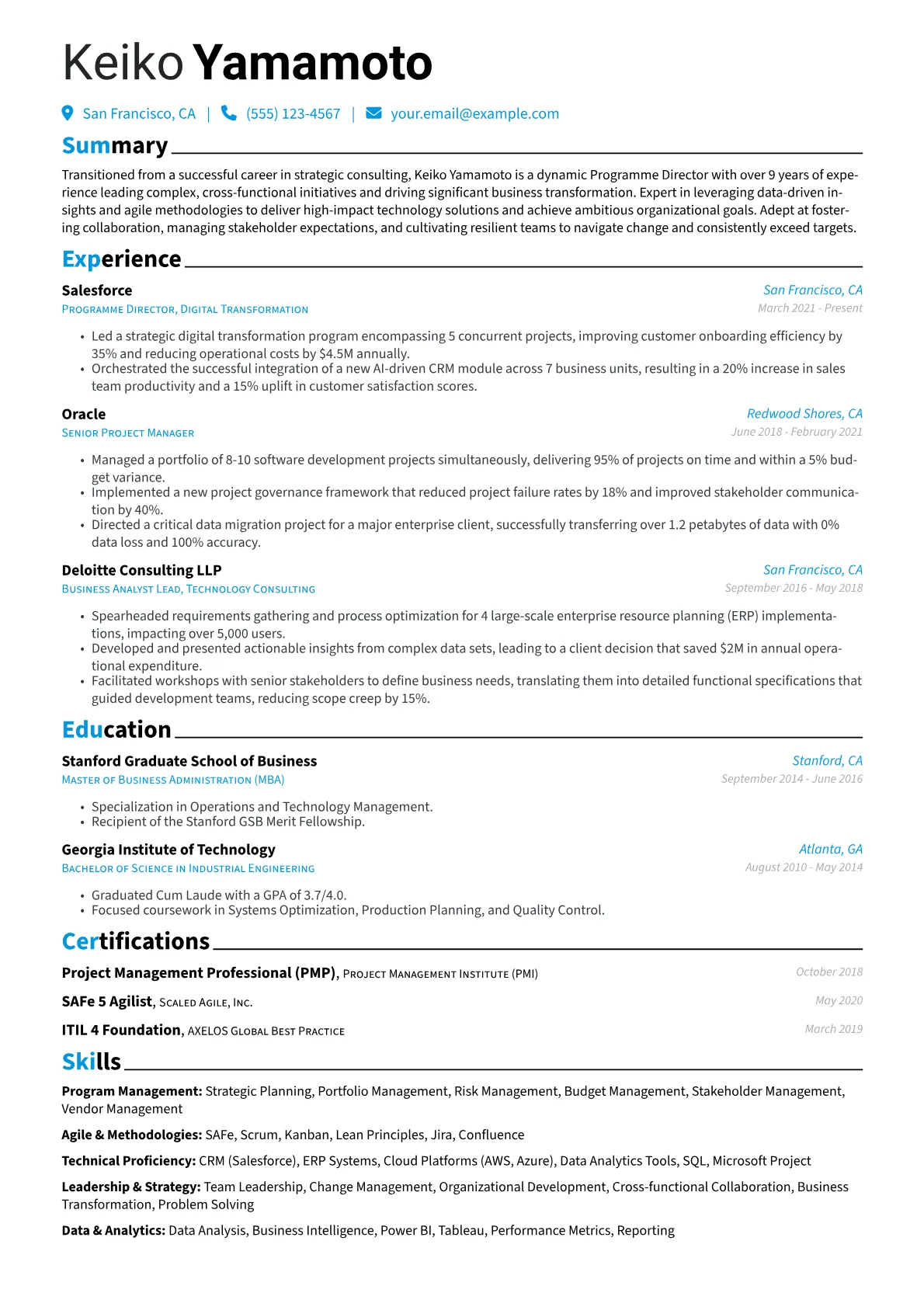 Programme Director resume example, Career changer, page 1