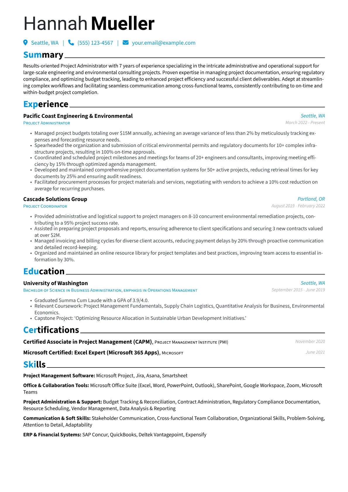 Project Administrator resume example, Engineering/Environmental, page 1