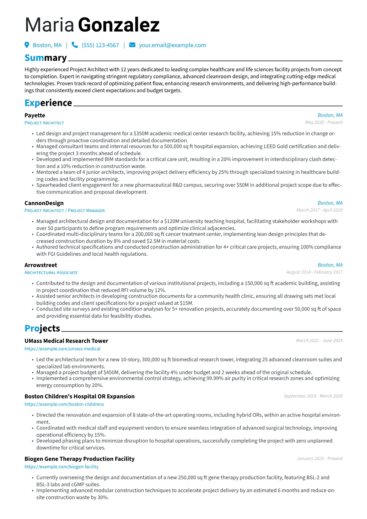 Project Architect resume example, Architectural Software, page 1