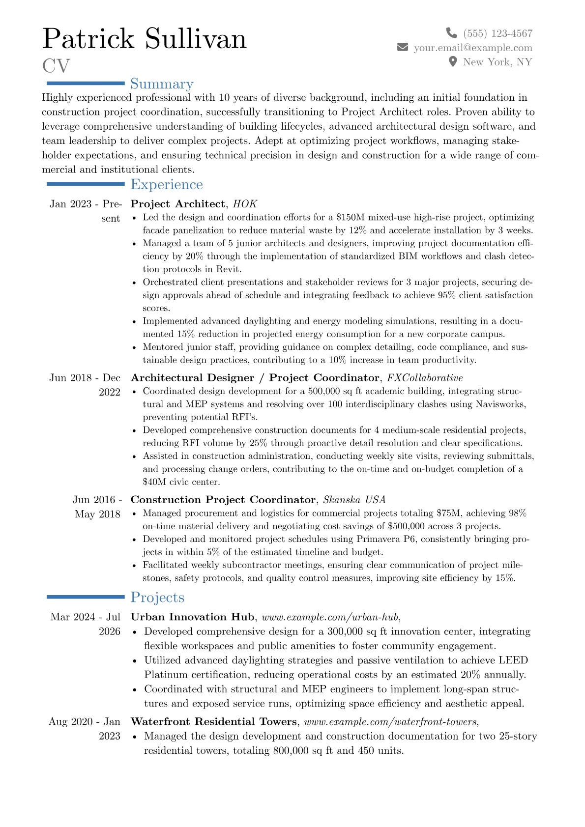 Project Architect resume example, Career changer, page 1