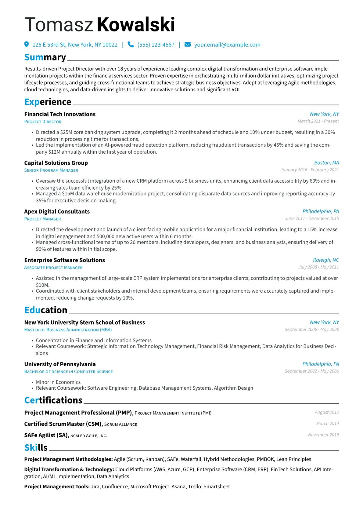Project Director resume example, Digital Transformation, page 1