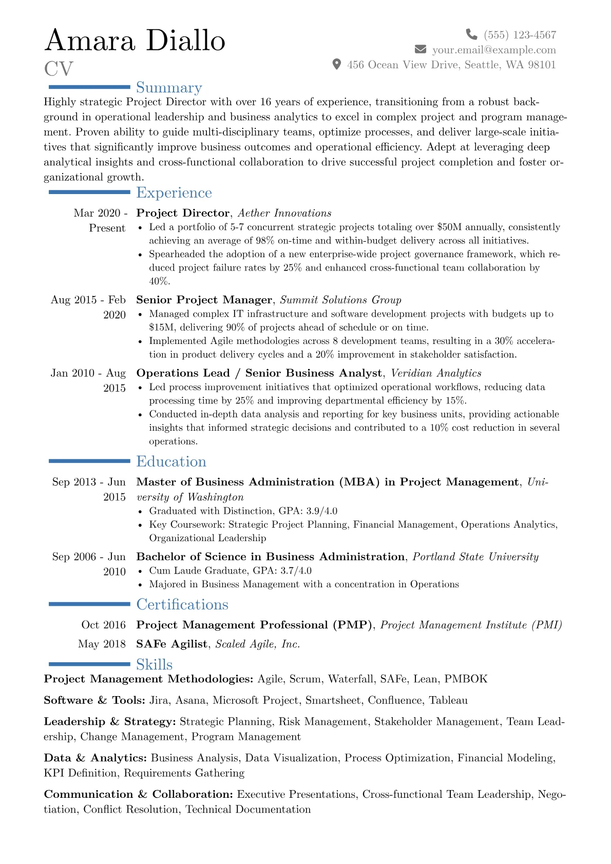 Project Director resume example, Career changer, page 1