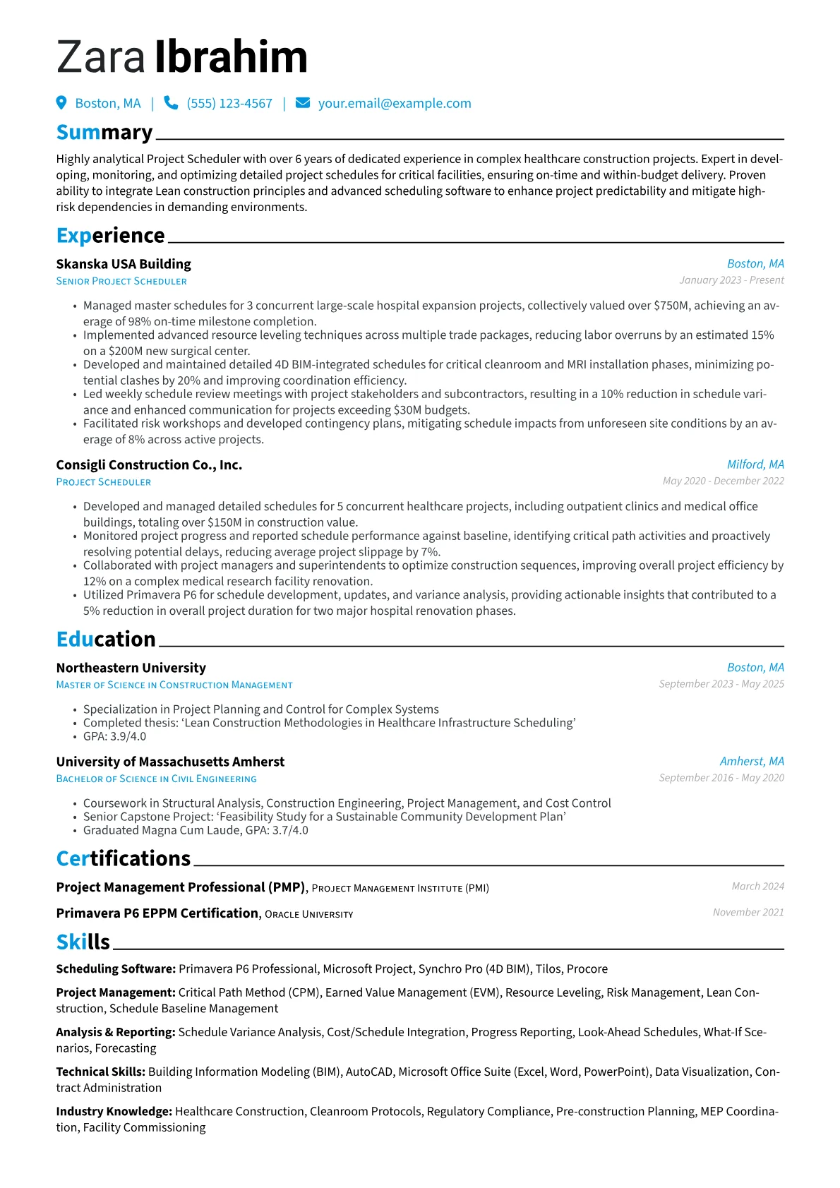 Project Scheduler resume example, Project Scheduler, page 1