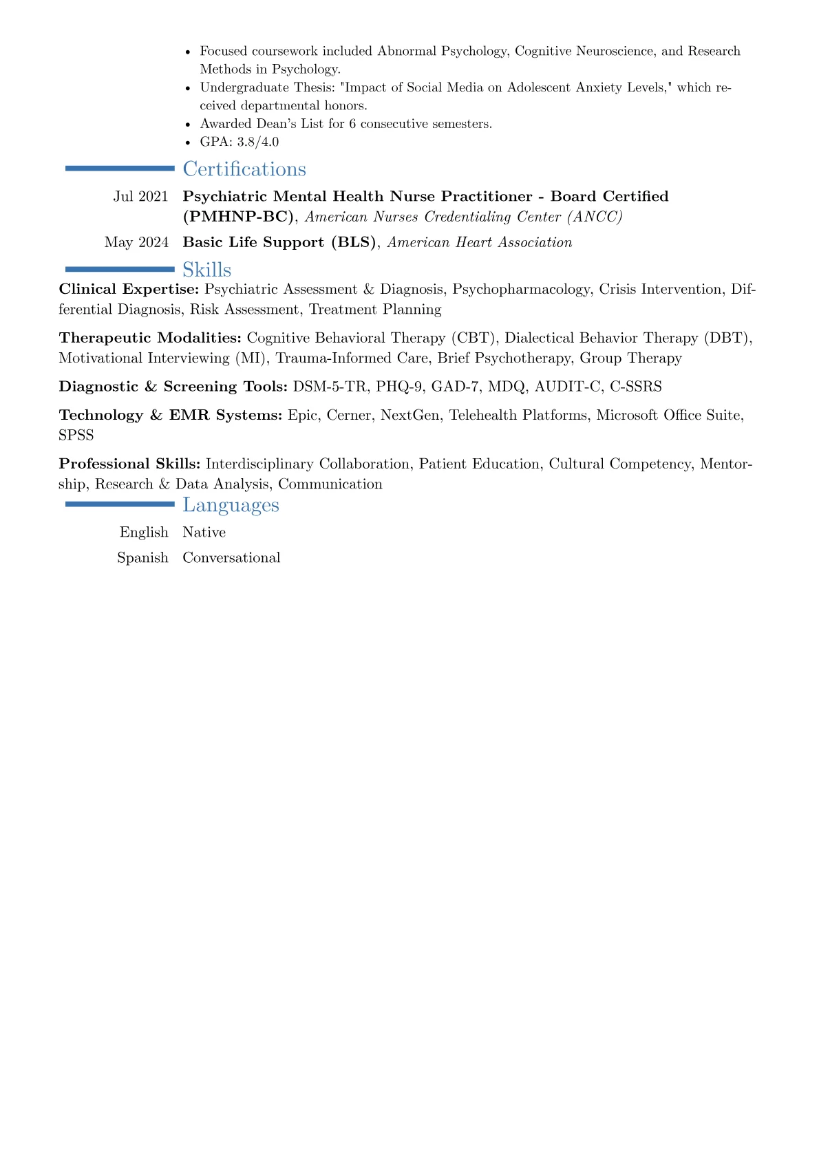 Psychiatric Mental Health Nurse Practitioner resume example, Career changer, page 2