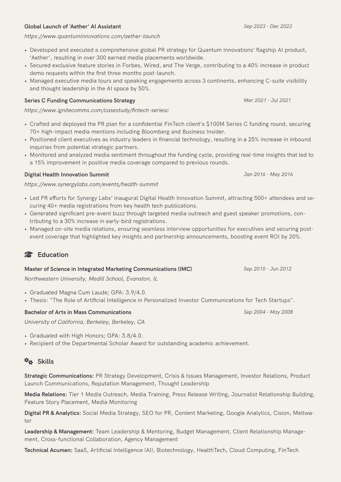 Public Relations Director resume example, Public Relations Director, page 2