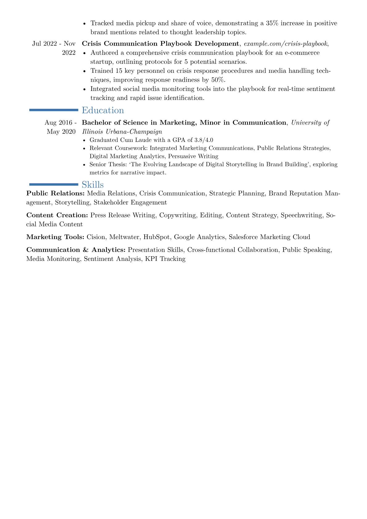 Public Relations Officer resume example, Career changer, page 2