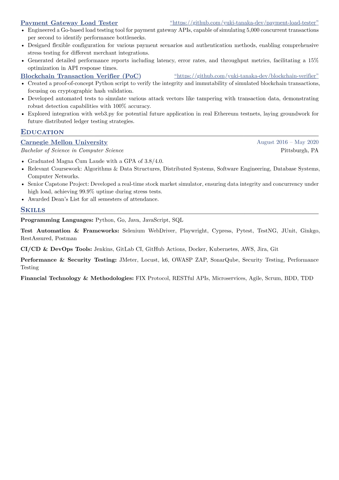 QA Automation Engineer resume example, FinTech Focus, page 2