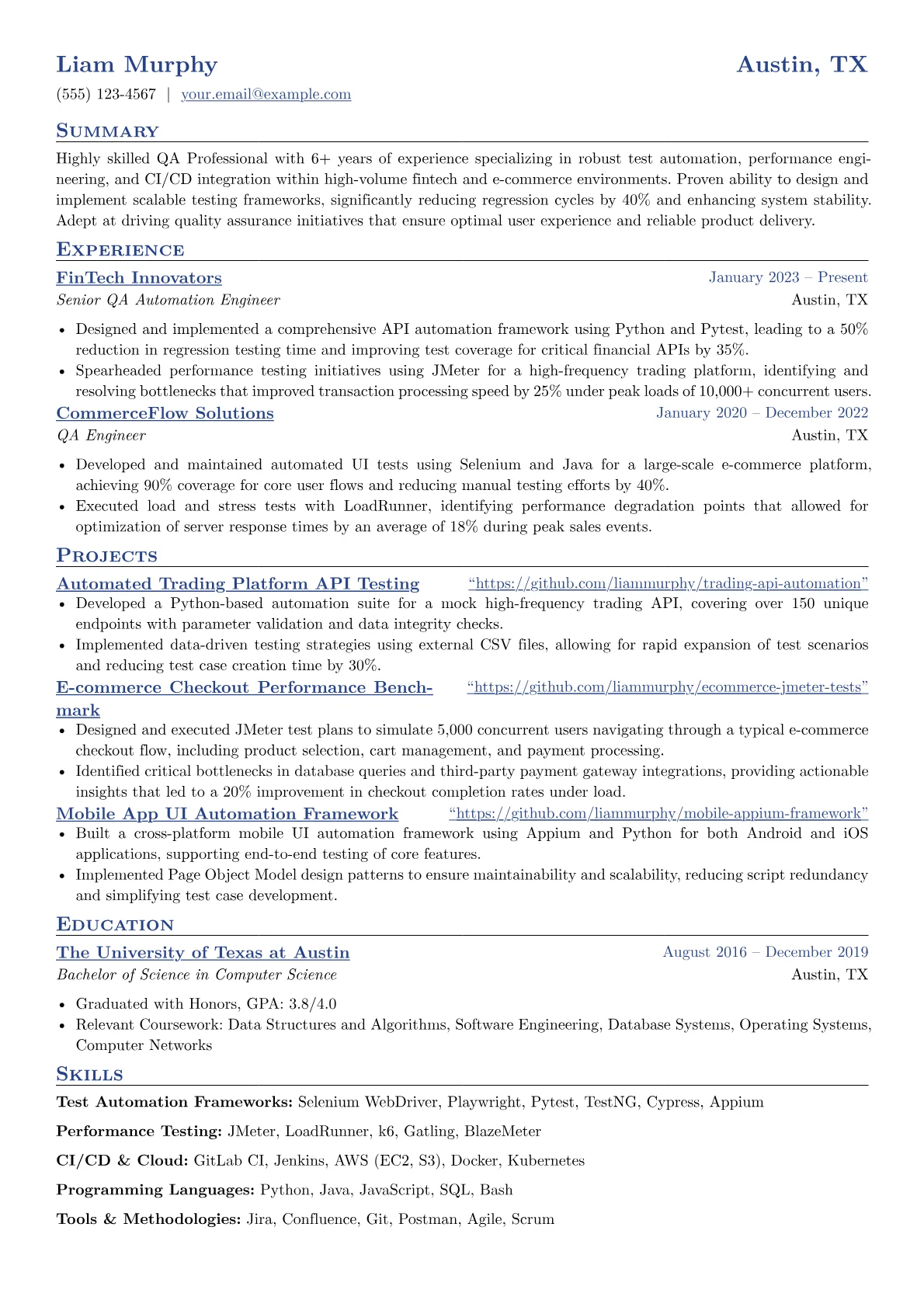 QA Professional resume example, QA Professional, page 1