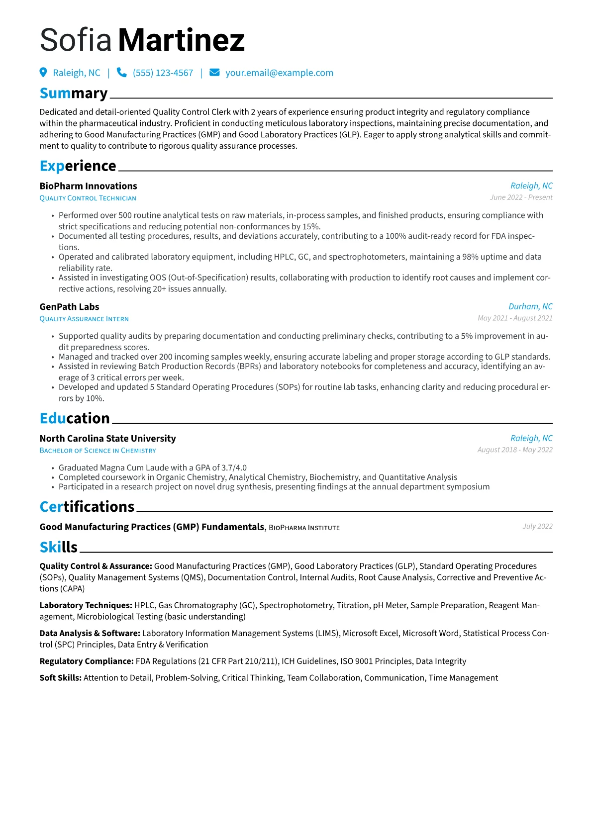 Quality Control Clerk version - Page 1