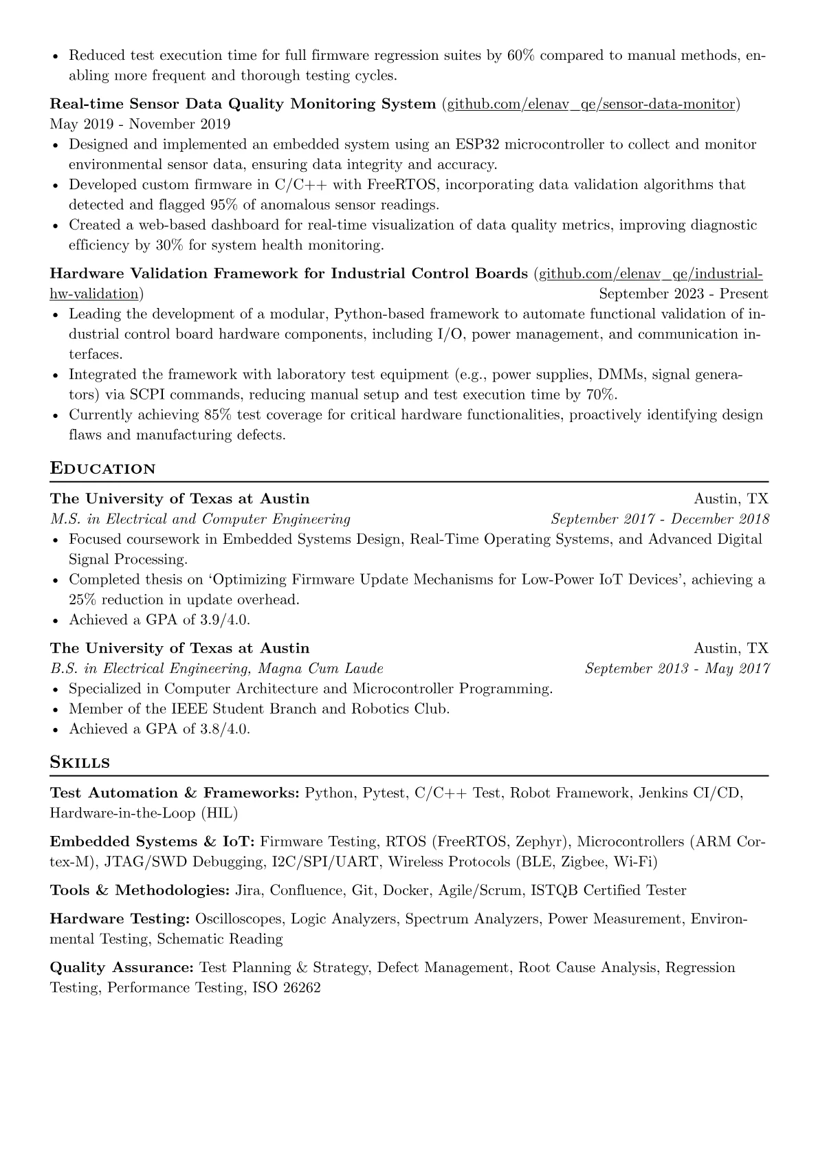 Quality Engineering resume example, Embedded Systems Quality, page 2