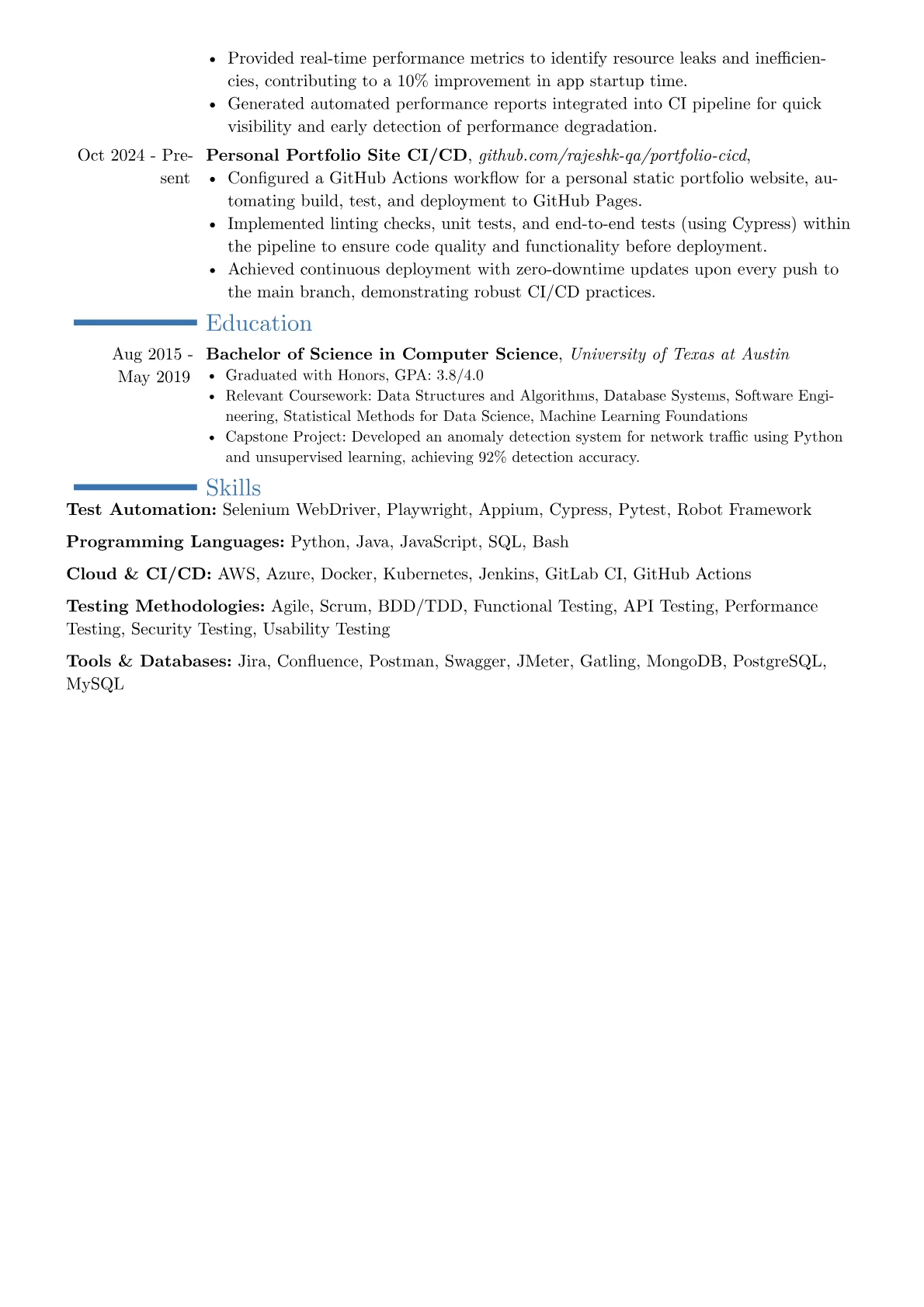 Quality Engineering resume example, Career changer, page 2