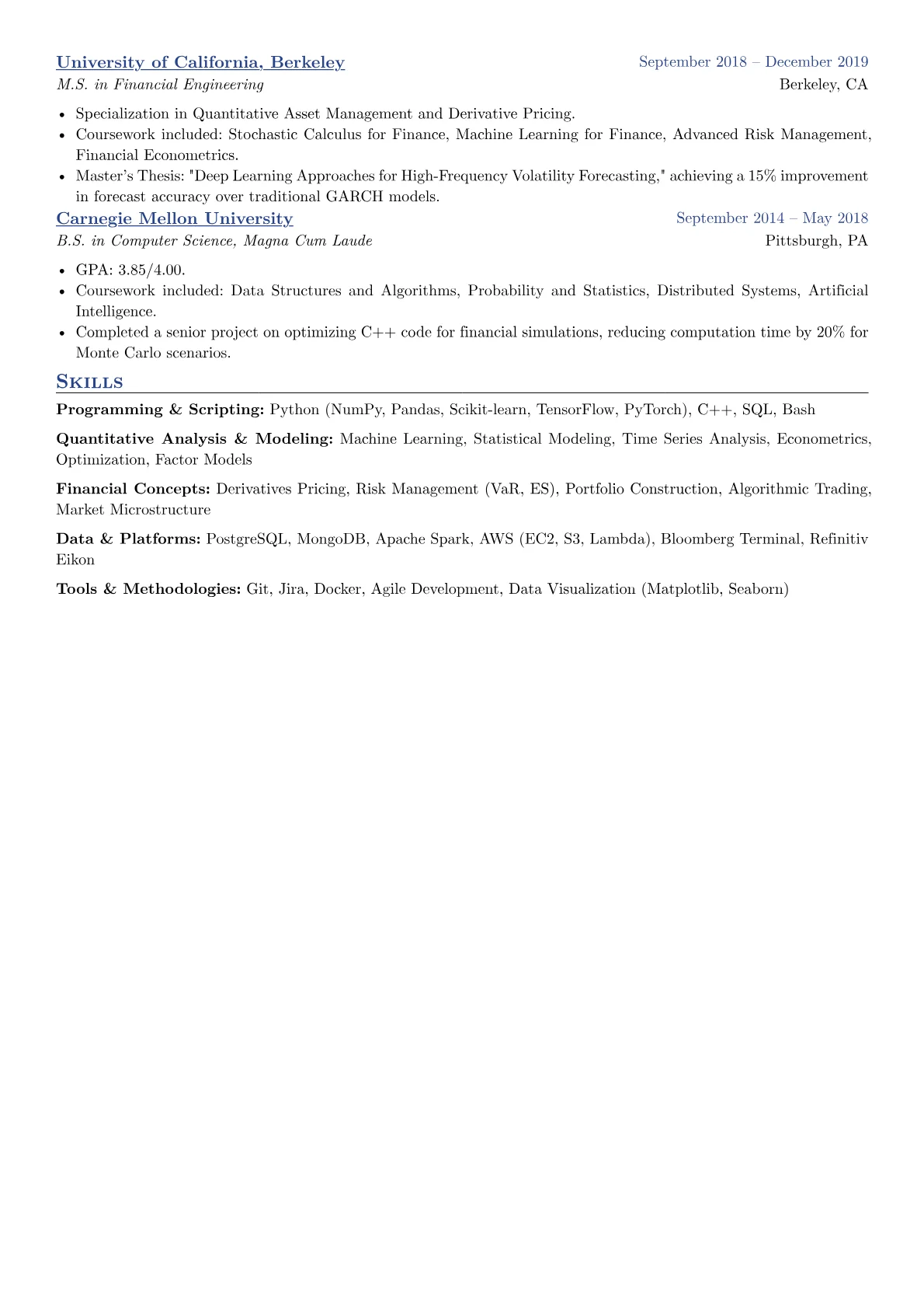 Quant Developer resume example, Quant Developer - ML/Stats, page 2