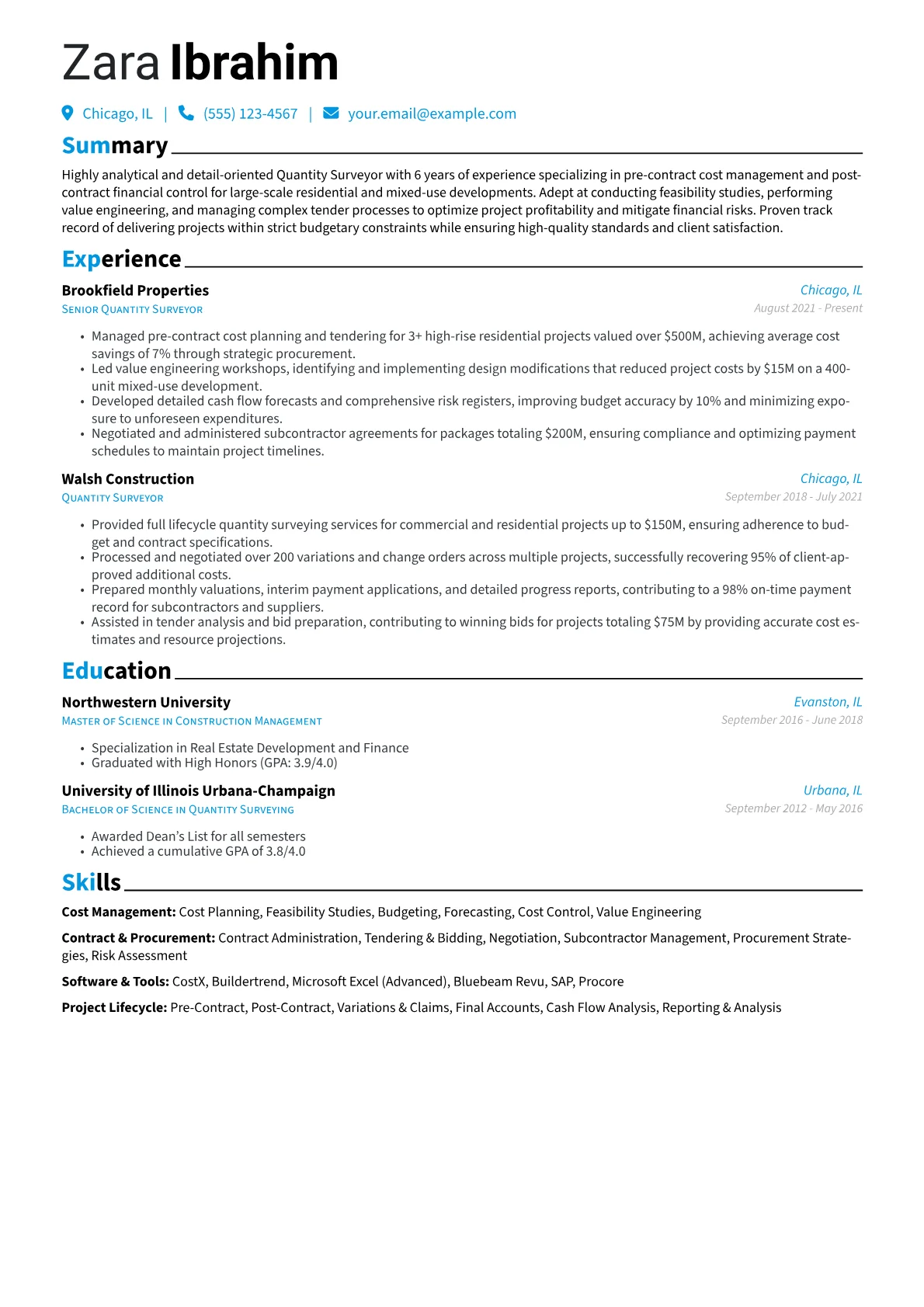 Quantity Surveyor Resume version - Page 1