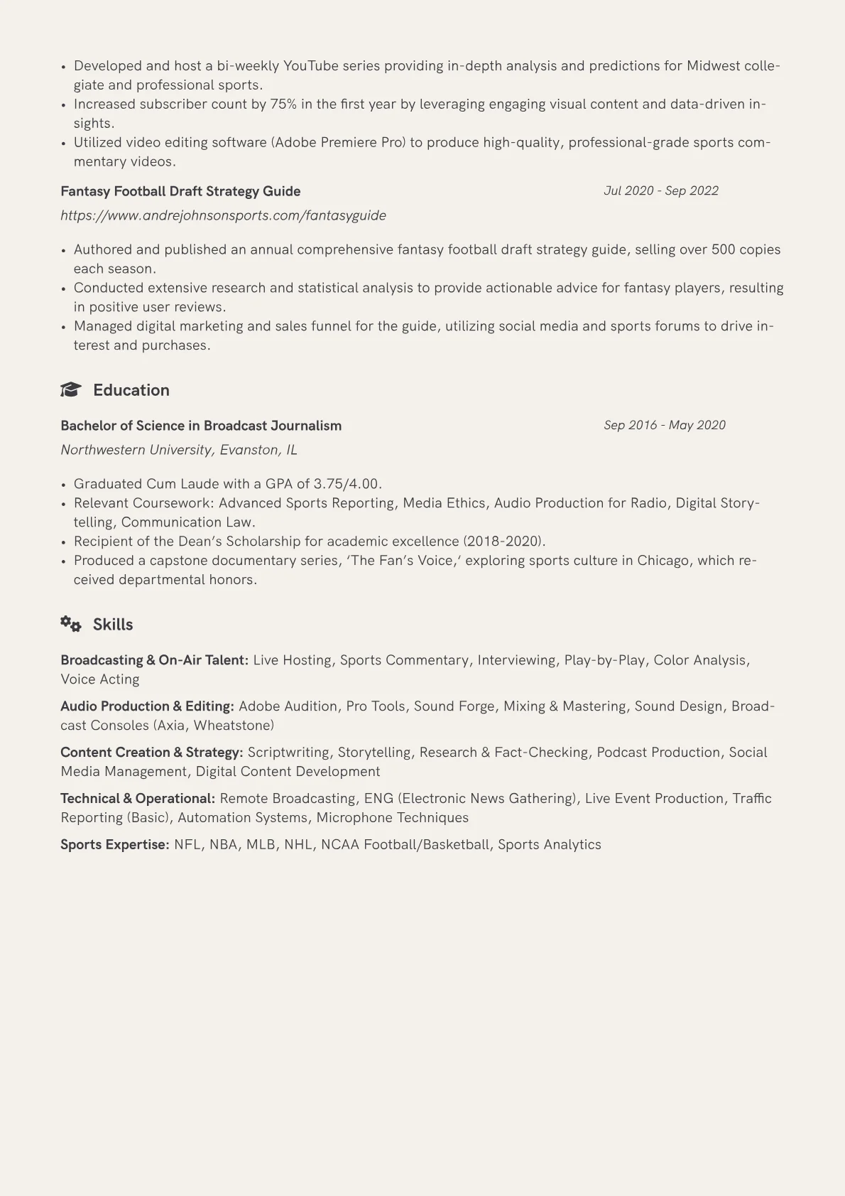 Radio Broadcaster resume example, Radio Broadcaster, page 2