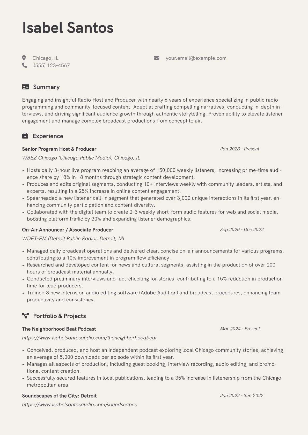 Radio Host resume example, Public Radio Host, page 1