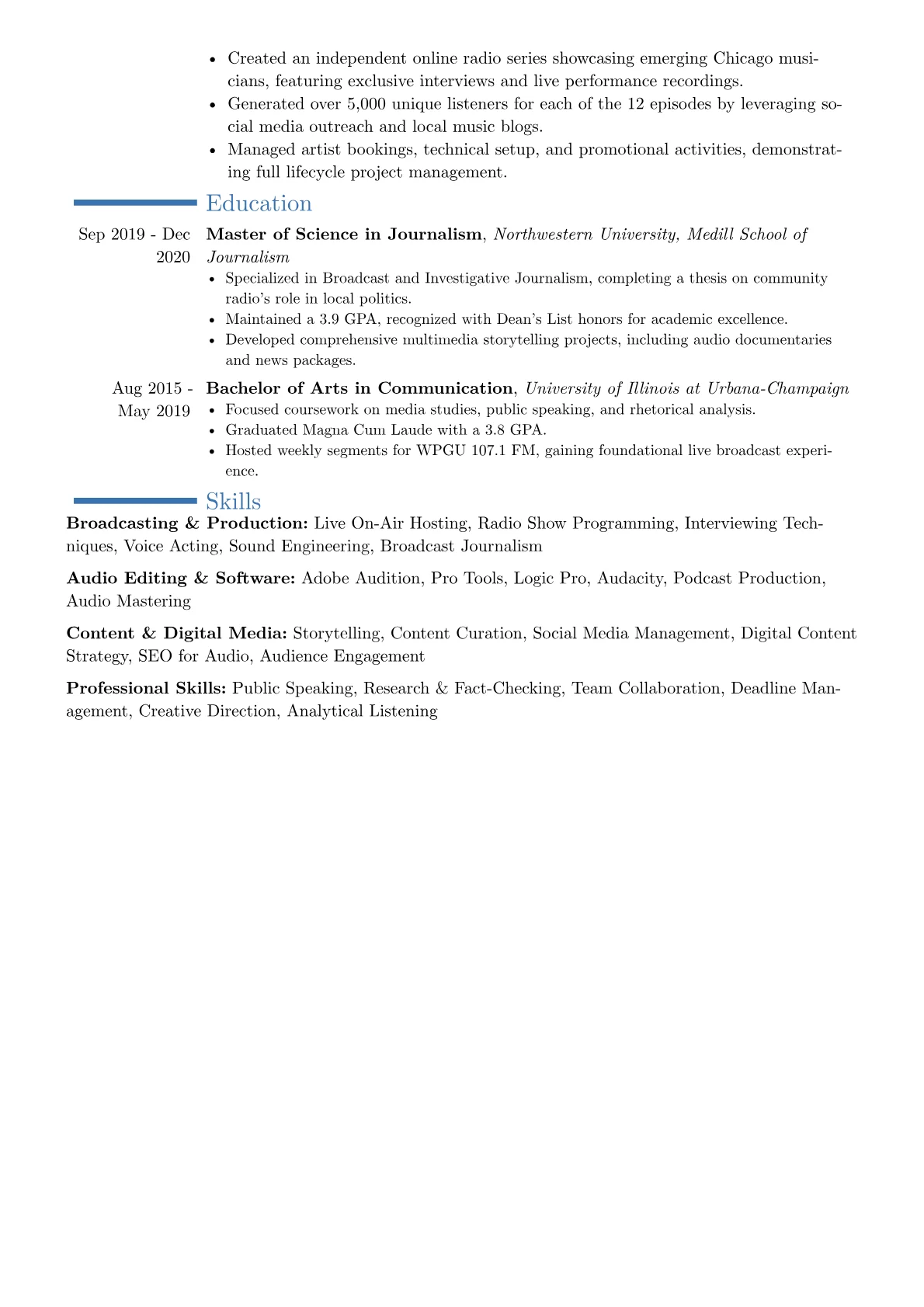 Radio Host resume example, Career changer, page 2
