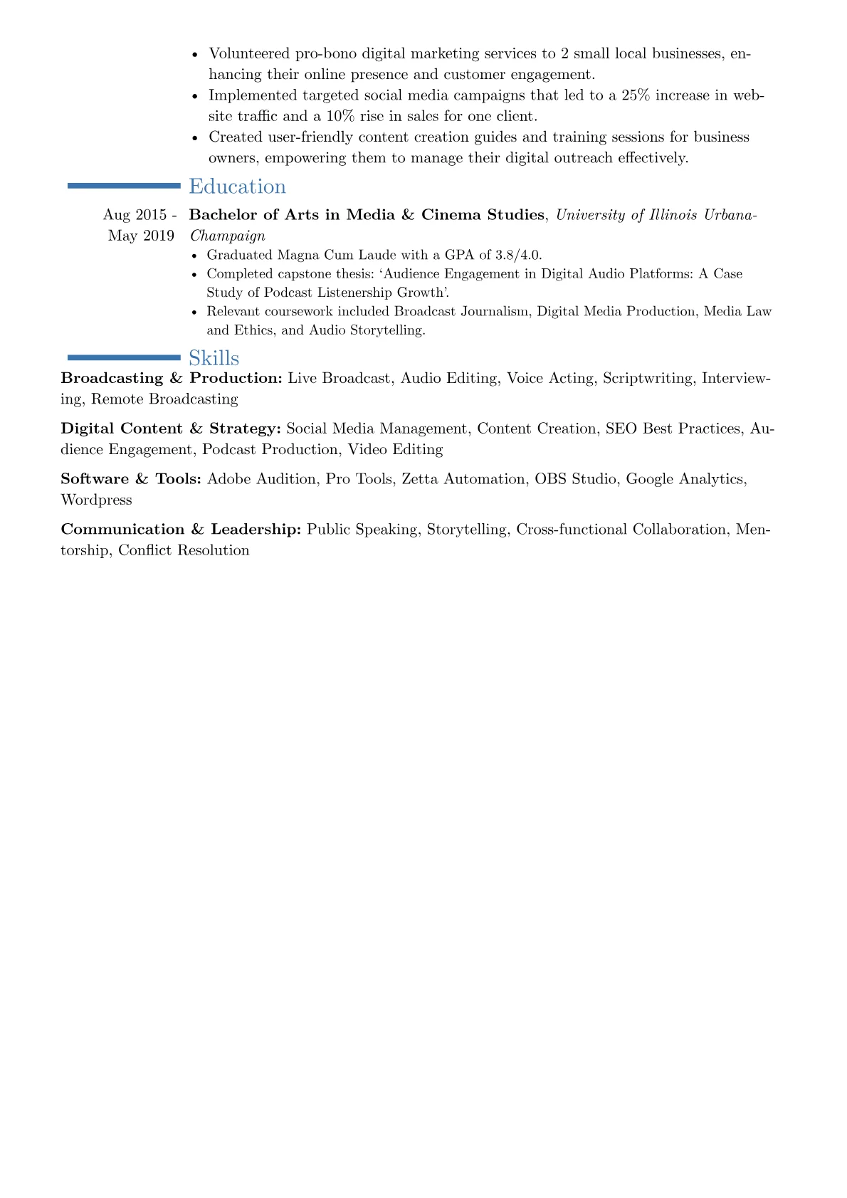 Radio Personality resume example, Career changer, page 2