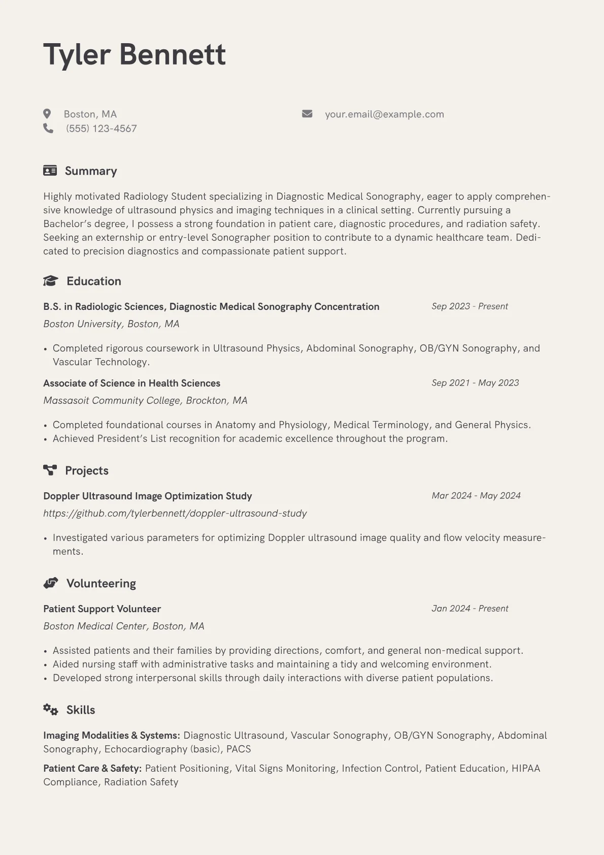 Radiology Student resume example, radiology-student-sonograp, page 1
