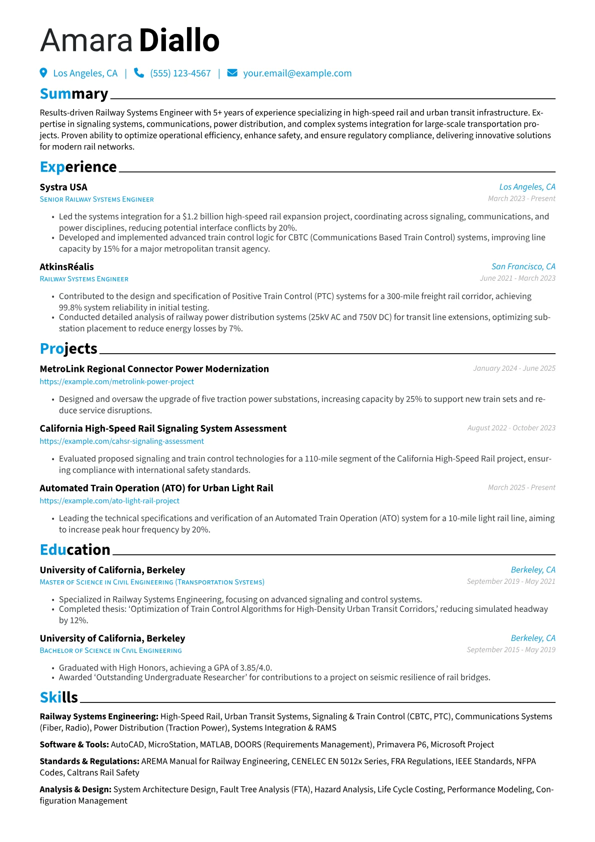 Railway Engineer resume example, High-Speed Rail & Urban, page 1