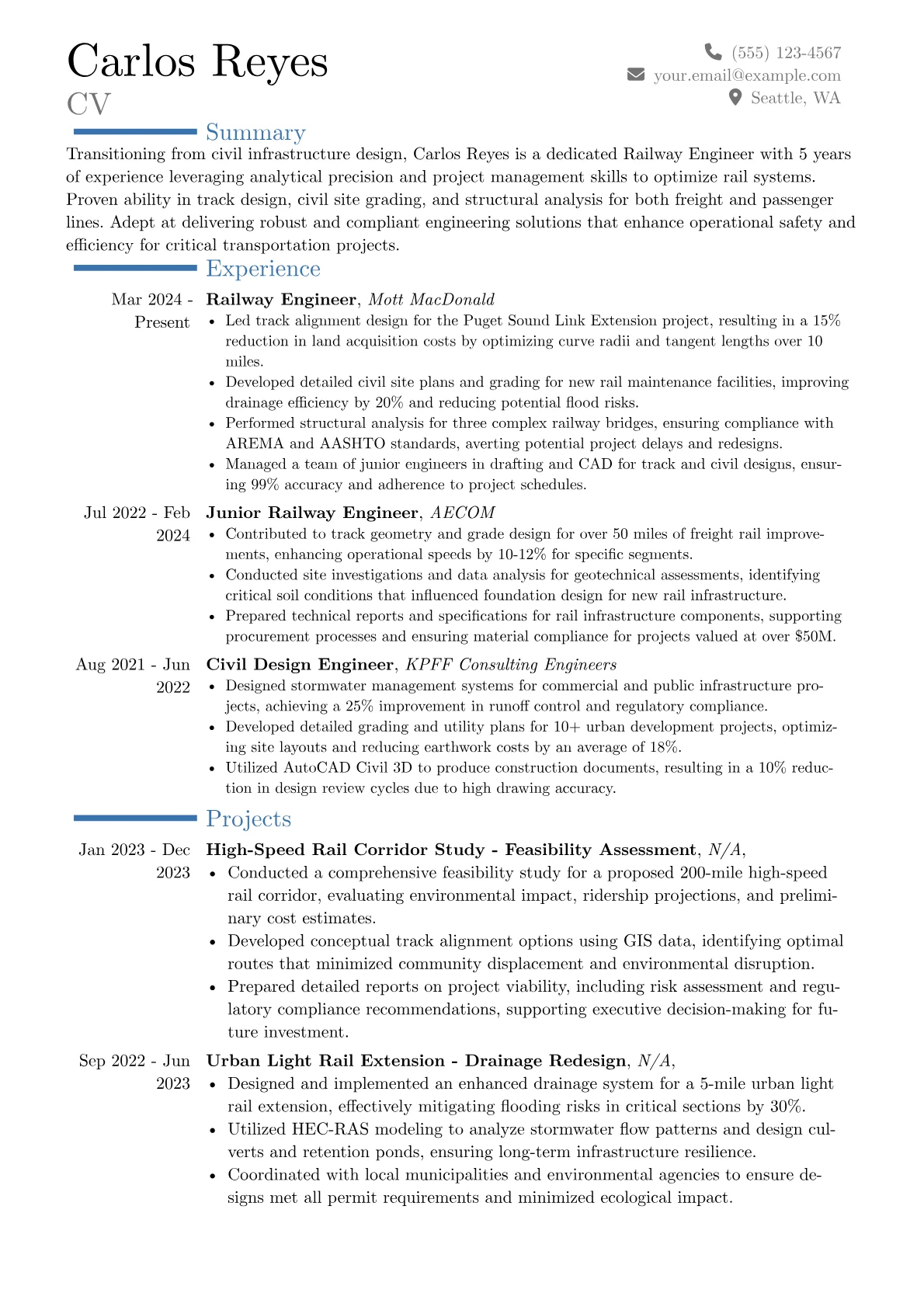 Railway Engineer resume example, Career changer, page 1